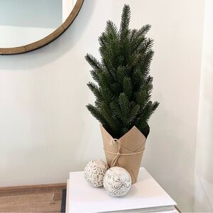 21” Real Touch Pine Tree In Paper Covered Pot Artificial Plant Home Decor
